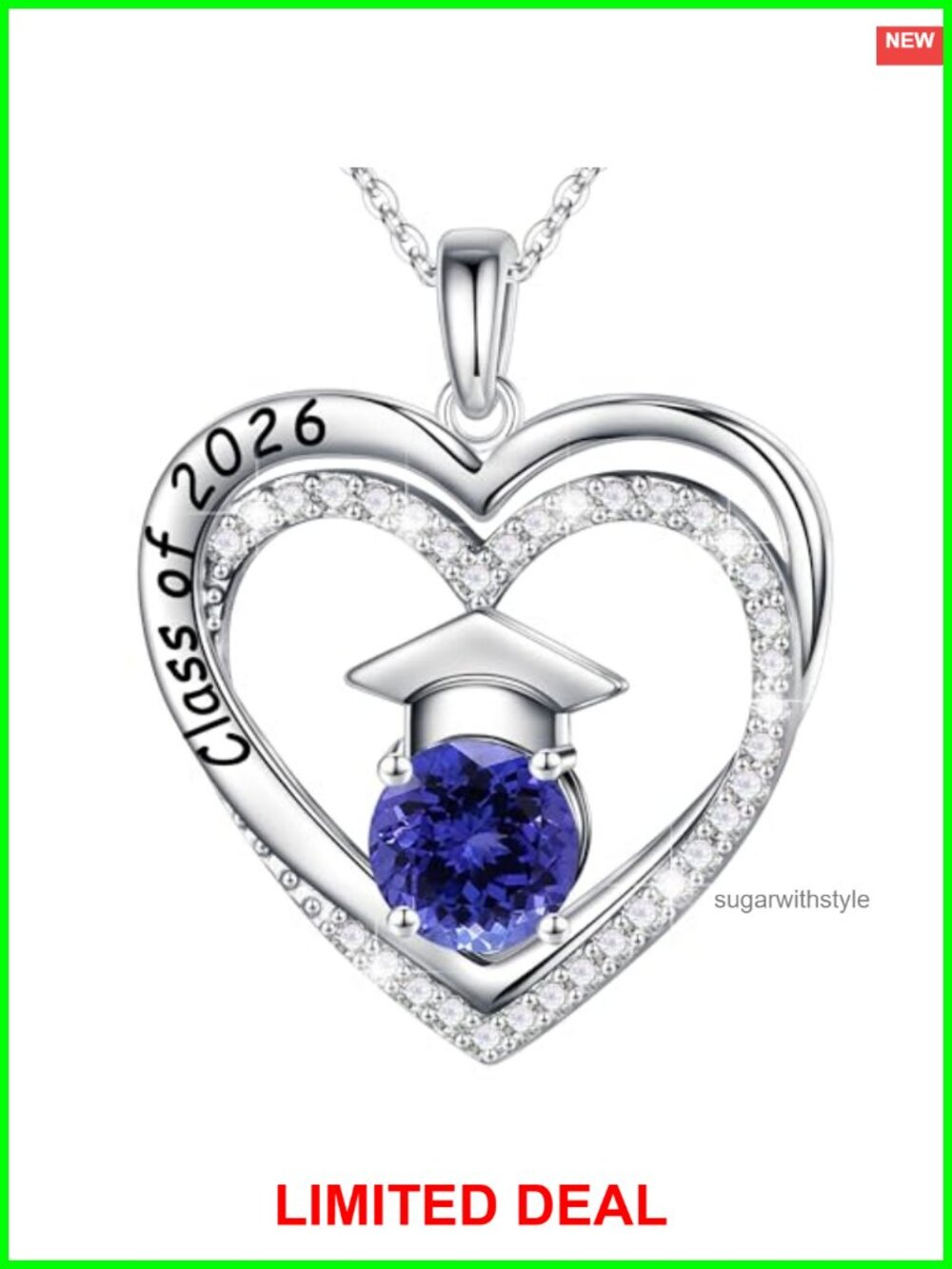 S925 Sterling Silver Graduation Heart Pendant Necklace 18in Gift